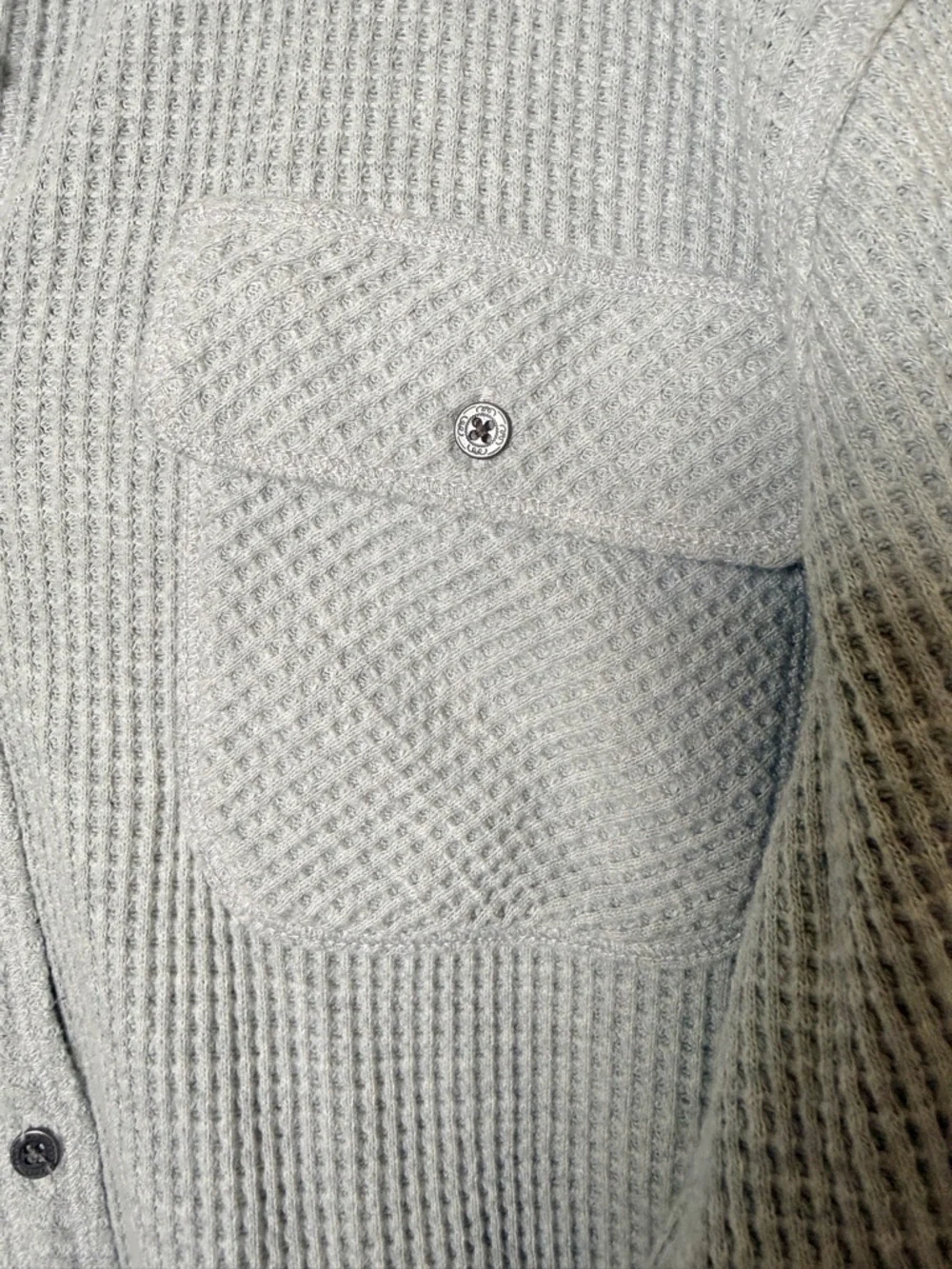 aerie Large LumberJane Waffle Knit Shirt Light Gray Button-Up Shacket - Picture 5 of 10